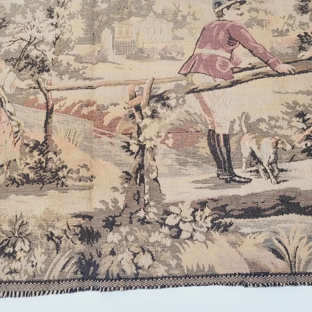 Vintage Italian Woven Tapestry Courting Couples on Bridge Made in Italy 36